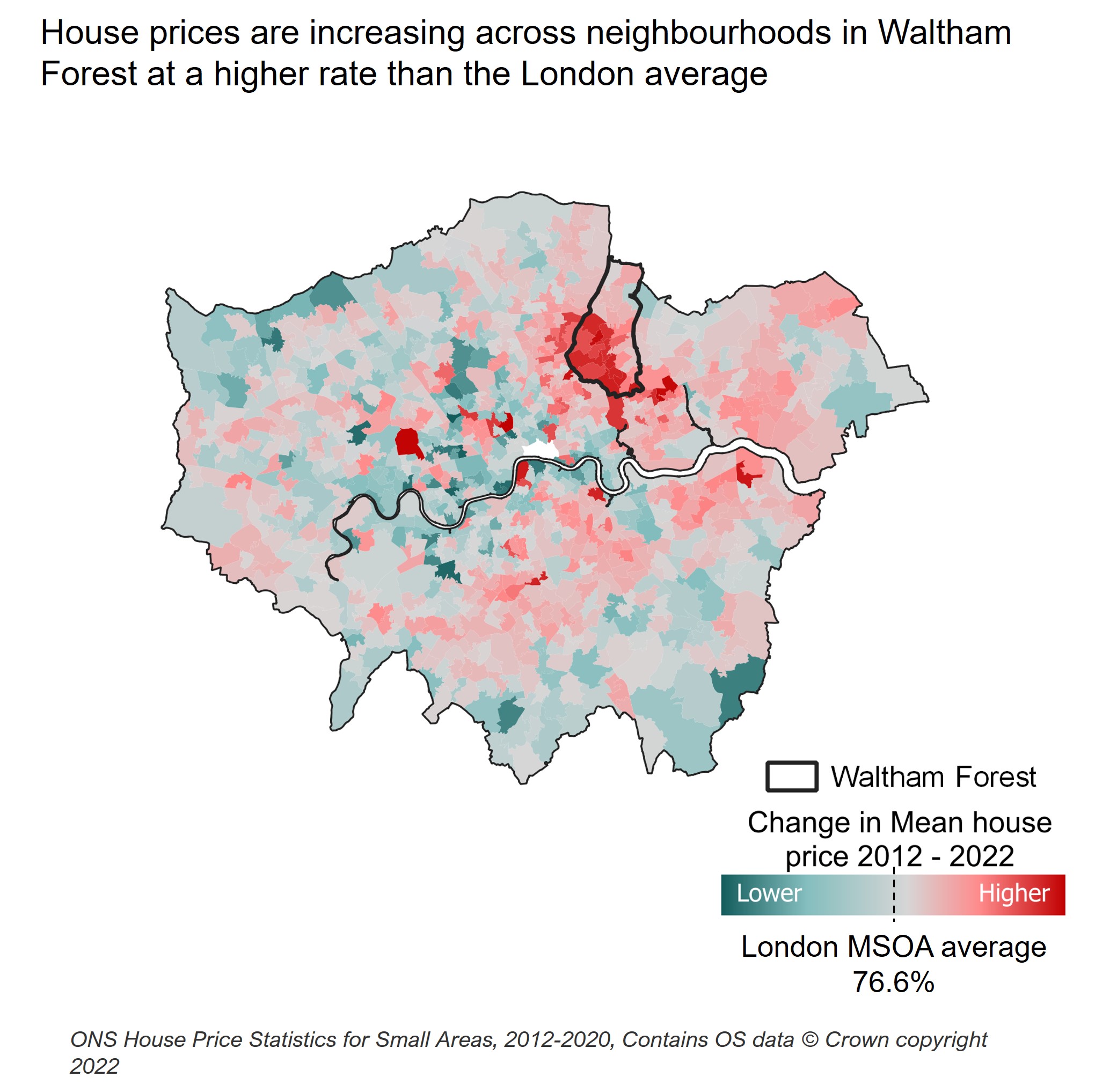 Mean house price change, 2011 - 2021